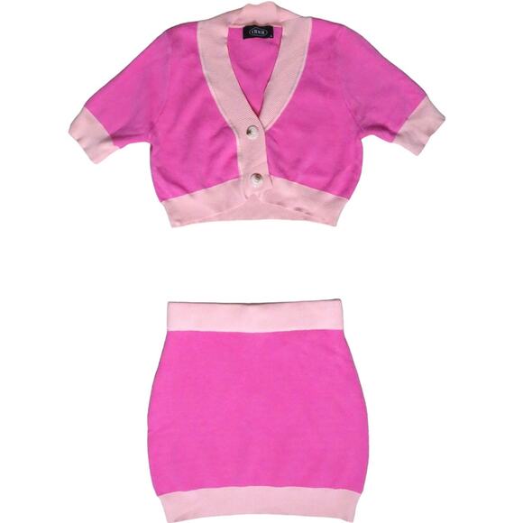 Cider Dresses & Skirts - NWT Cider Two-Piece Matching Set Knit Cropped Cardigan Top Skirt Womens S Pink